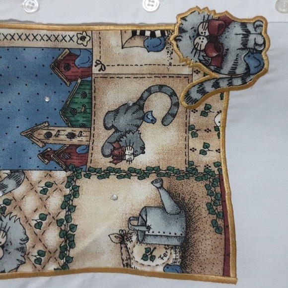 Quacker Factory Cata Kitty Women White Shirt with Multicolor Patchwork M vintage - Picture 5 of 7